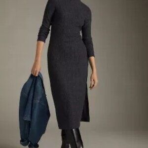 Anthropologie black sweater knit mock midi dress